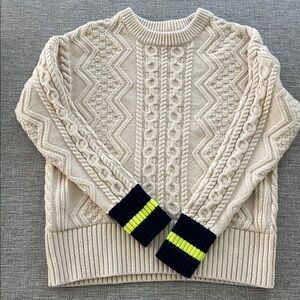 Women’s Vineyard Vines Varsity Pop Fisherman Cable Knit Cream Sweater Sz XXS